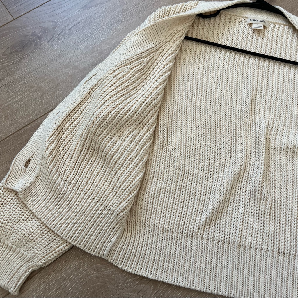 Sister Katie Cbk Cream Chunky Knit Button-Front Sweater Cardigan Size Small — image 8 of 8
